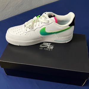 White & Neon Nike Air Force 1’s Low Top Size US M8.5 - Brand New
